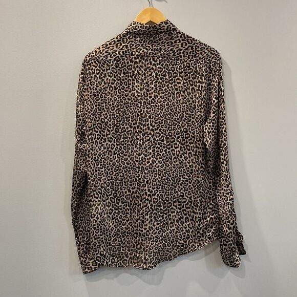 Zara Leopard Print Sheer Long Sleeves Button Down Shirt - Picture 7 of 8